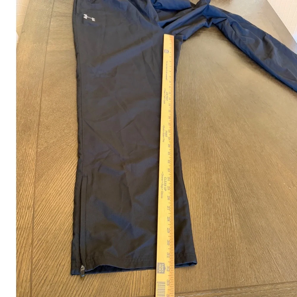 Under Armour Mens Large Black Loose Fit Mesh Lined Track Pants Ankle Zip 1267145